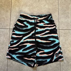 Neff board shorts Swim trunks with black teal coral stripes